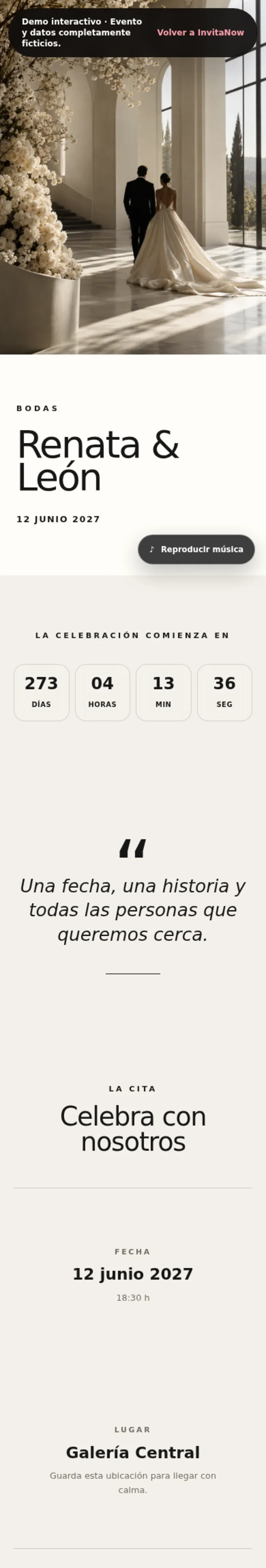 Experiencia premium real de InvitaNow mostrada en un celular